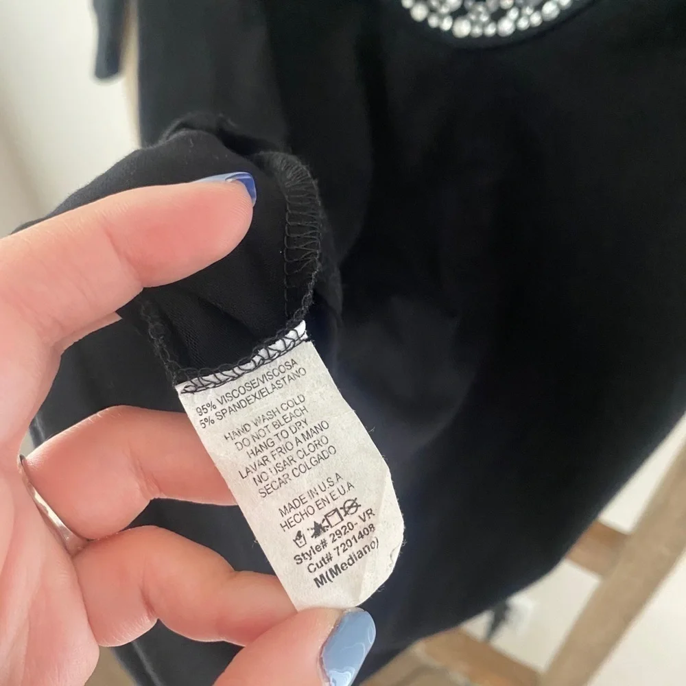 Black mini dress with Rhine stone accents